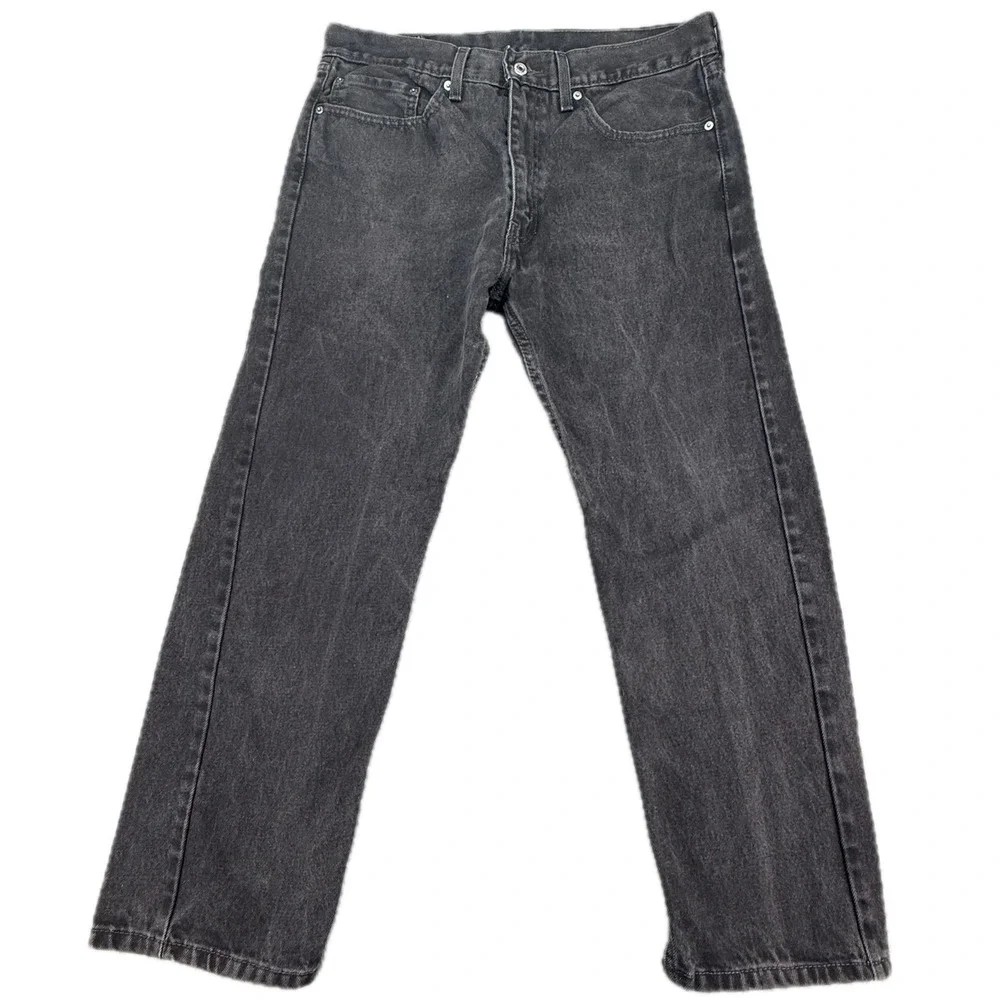 Levi's 505 Regular Fit Jeans Mens 36x29 Black Faded Straight Leg‎ Denim